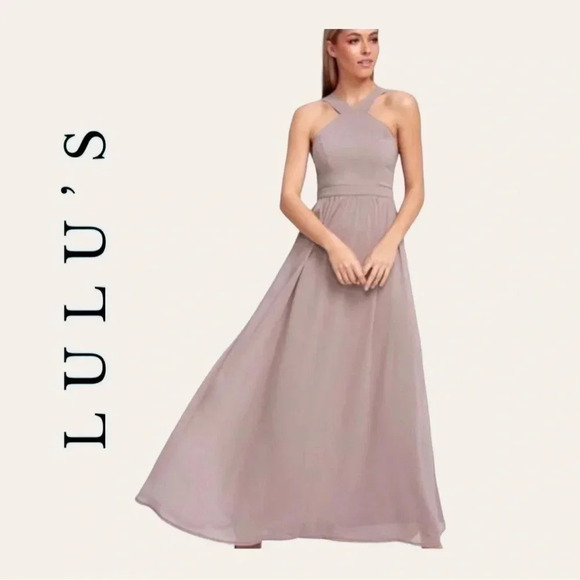 Women’s‎ LULU’S FORMAL DRESS MAXI LENGTH HIGH NECKLINE HALTER LIKE MAUVE COLOR - Picture 1 of 10